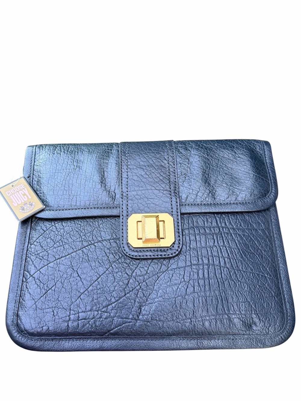 Vintage Y2K JUICY COUTURE Leather Steel Grey Flat Large Clutch Bag BRAND NEW